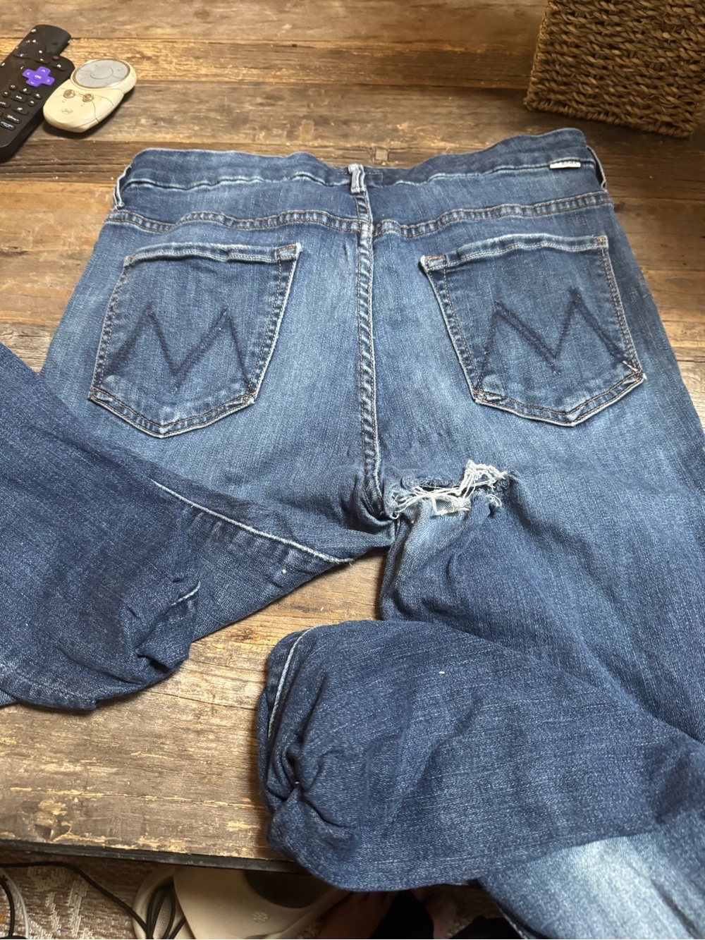 MOTHER Women's Blue Relaxed Jeans with Back Pocket 'M' Stitching